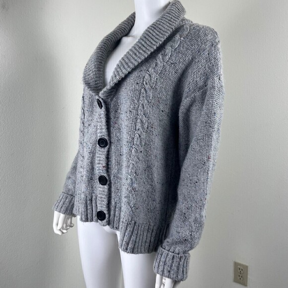 Modcloth Size M Gray Speckled Cozy Moment Shawl Alpaca Cardigan Sweater Casual - Picture 4 of 13